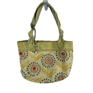 Fossil Floral Handbag‎ Purse Canvas Shoulder Bling Tote Key Charm Vintage READ